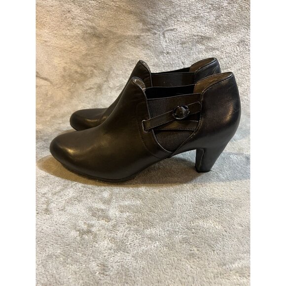 Aetrex Black Women’s Size 11 Leather Heeled Bootie Boots Classic Witchy - Picture 6 of 11
